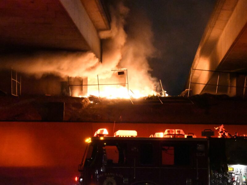 VIDEO: Transient Fire Damages Sacramento Highway Superstructure, Saturday, March 14, 2020