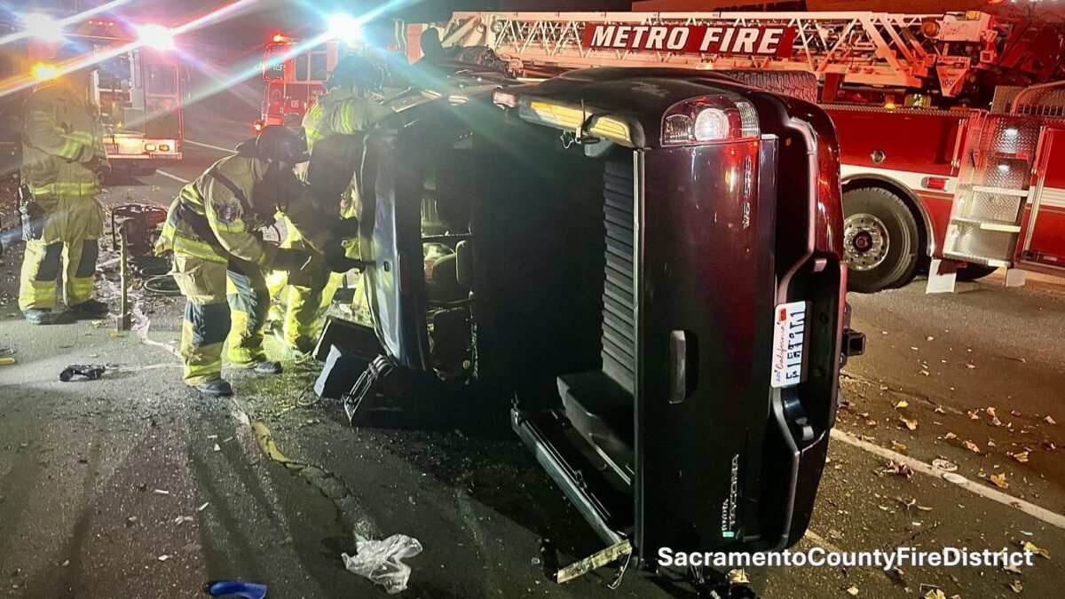VEHICLE OVERTURNED IN FAIR OAKS CRASH; ONE PERSON TRANSPORTED cover